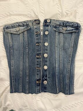 Zara Washed Blue Denim Corset Top